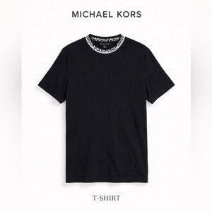 Michael Kors Logo Collar Black T-Shirt Size M Designer Casual Tee